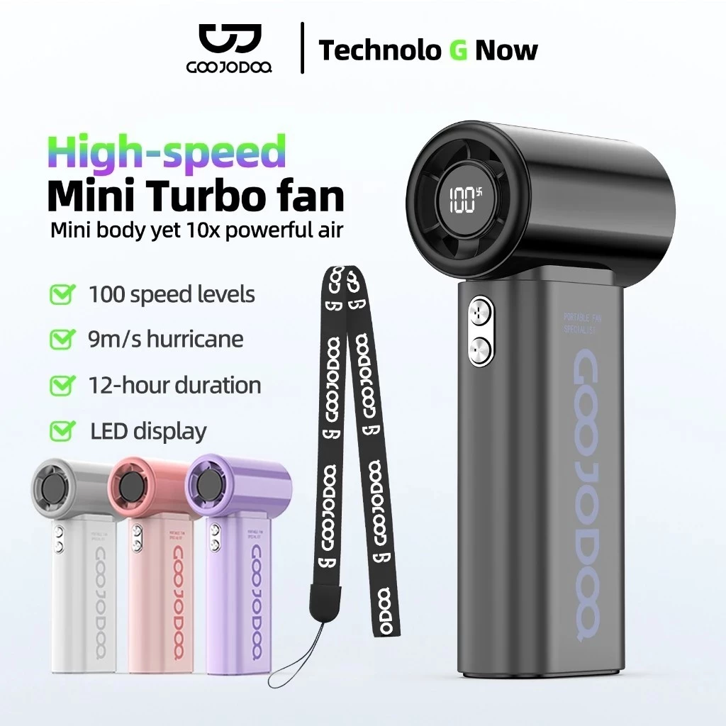 【Tặng quà】Quạt để bàn tốc độ cao GOOJODOQ GFS007 10x Màn hình LED Công suất gió cải tiến và dây đeo di động Pin 4000mAh bền bỉ