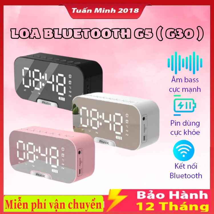 Loa bluetooth G5 bản cao cấp nhất hiện tại, loa nghe nhạc kiêm đồng hồ, báo thức, nghe đài FM, đèn led