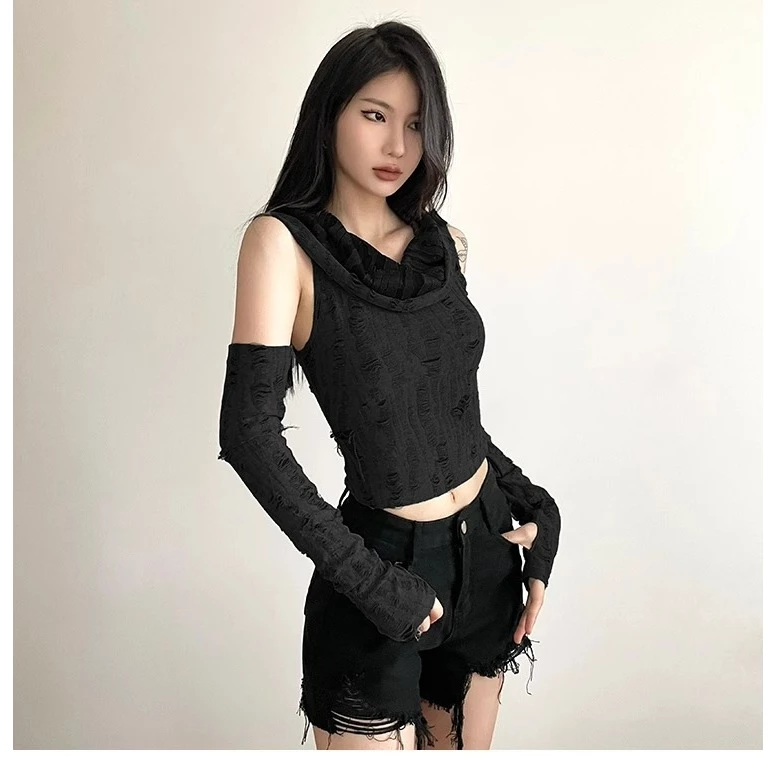 (Sẵn) Áo croptop có mũ Quảng Châu Thời trang mùa hè 2024 (Có ảnh thật)