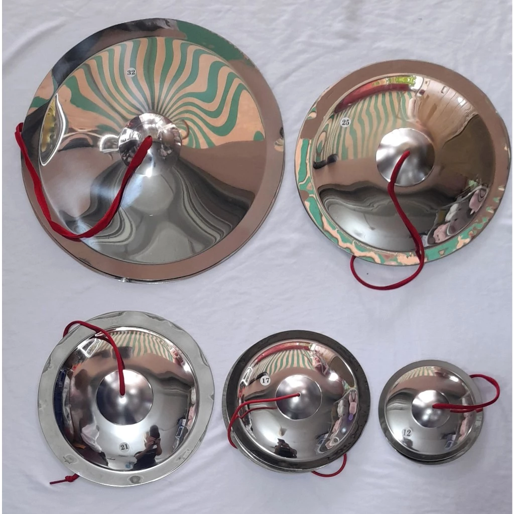 Chập chả (chập cheng) inox múa lân 5 size 12cm, 17cm, 21cm, 25cm, 32cm.