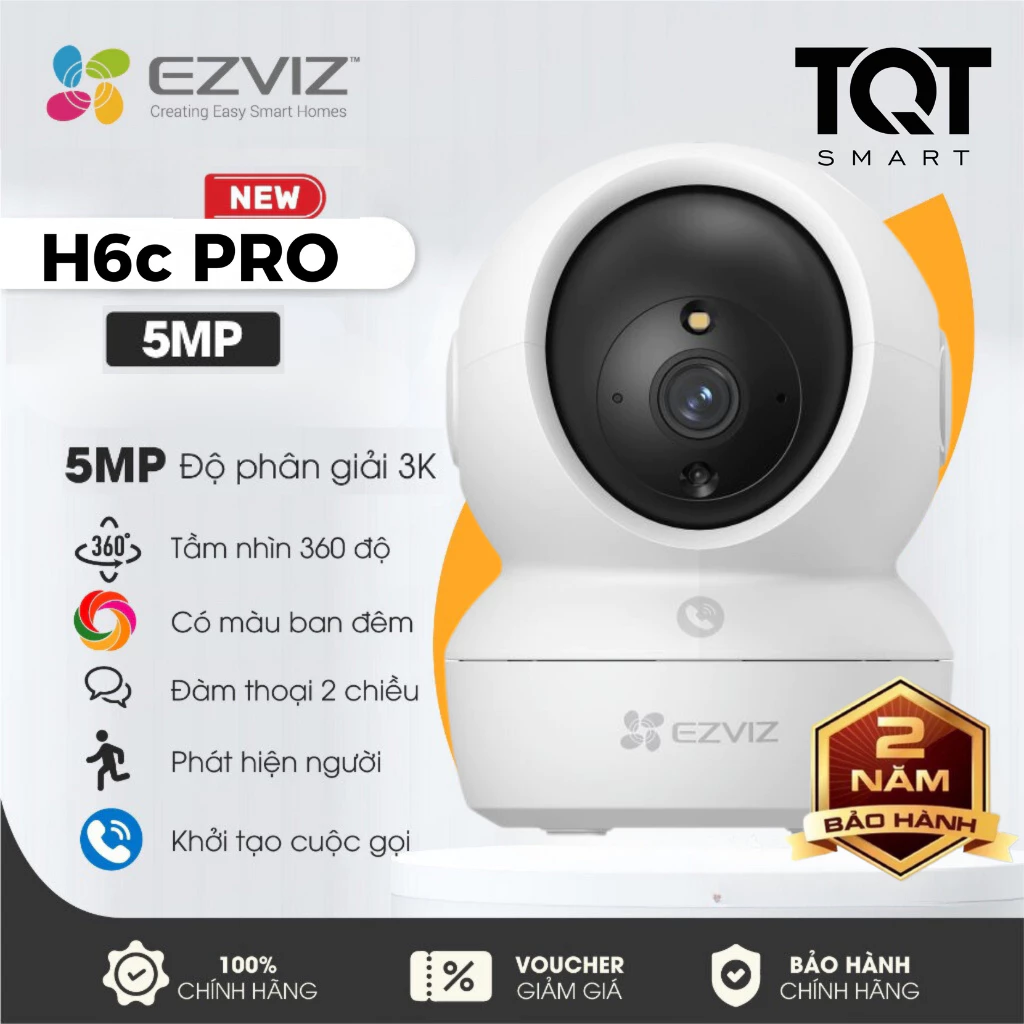 Camera Wifi Ezviz H6c PRO 5MP / 4MP Quay 360, Chạm để gọi điện, Đàm thoại 2 chiều, Có Màu Ban Đêm, Xoay Theo Chuyển Động