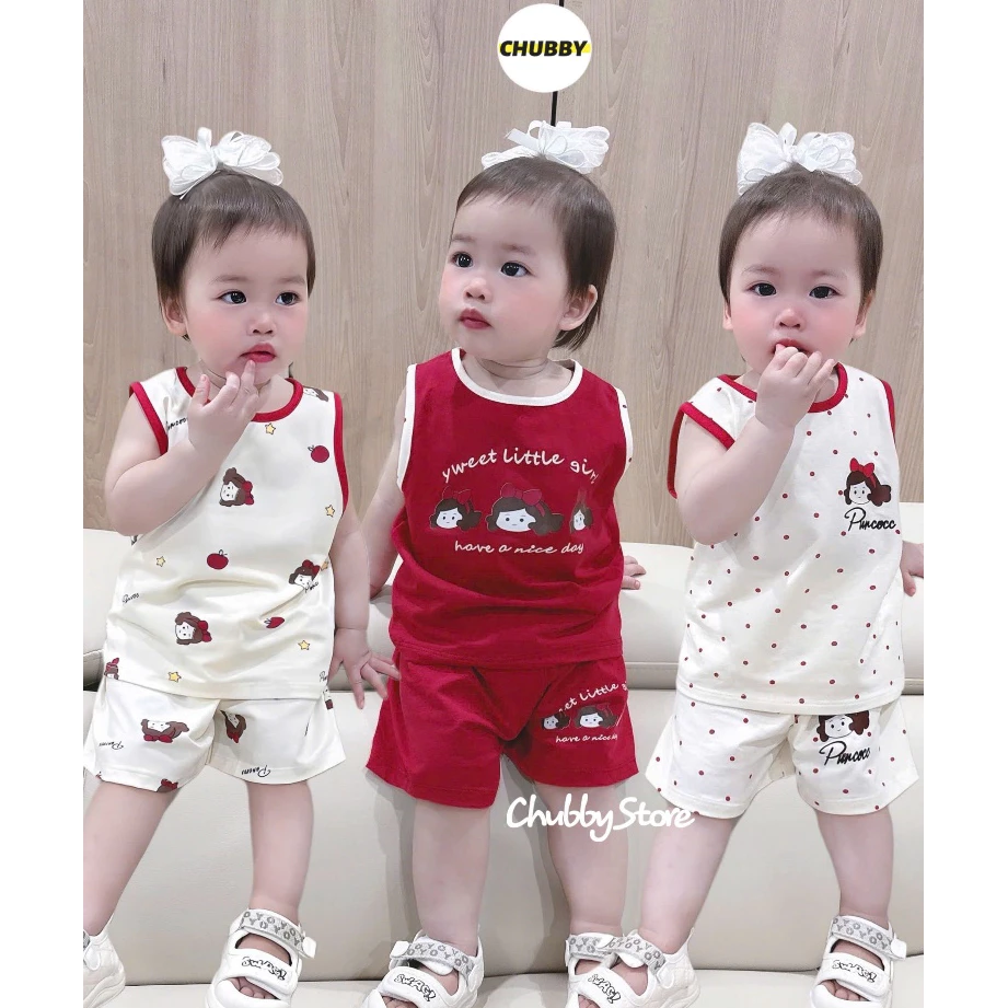 Combo 3 Bộ Sát Nách Cho Bé Gái Chất Liệu Cotton Mềm Mát CHUBBY STORE, Bộ Quần Áo Ba Lỗ Bé Gái Mùa Hè