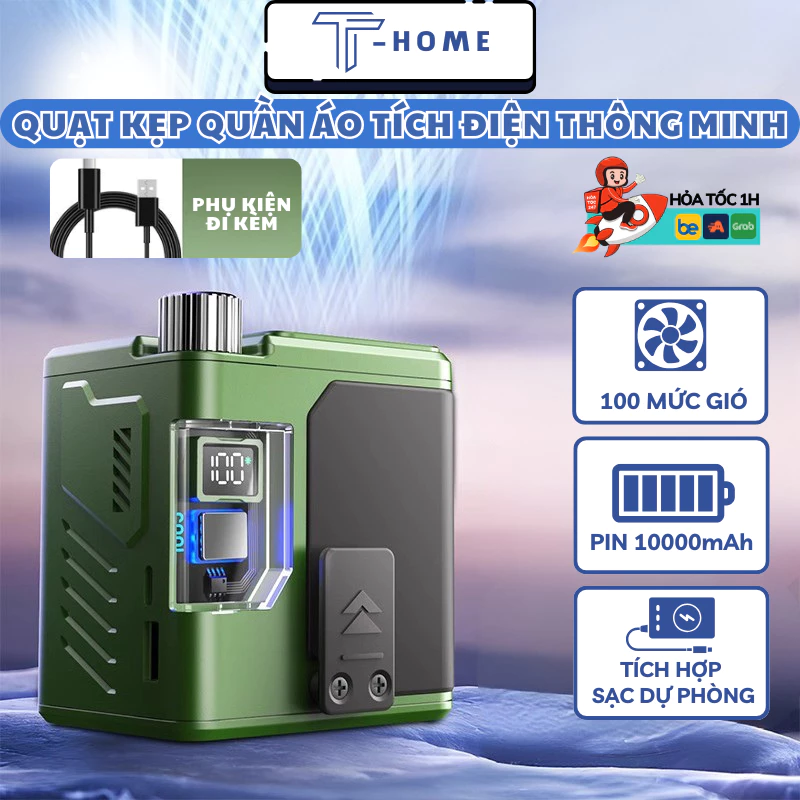 Quạt Tích Điện Điều Hòa Kẹp Quần Áo HOKU Mini 100 Mức Độ Gió Pin 10000mAh Sử Dụng Lên Tới 12H QQA01