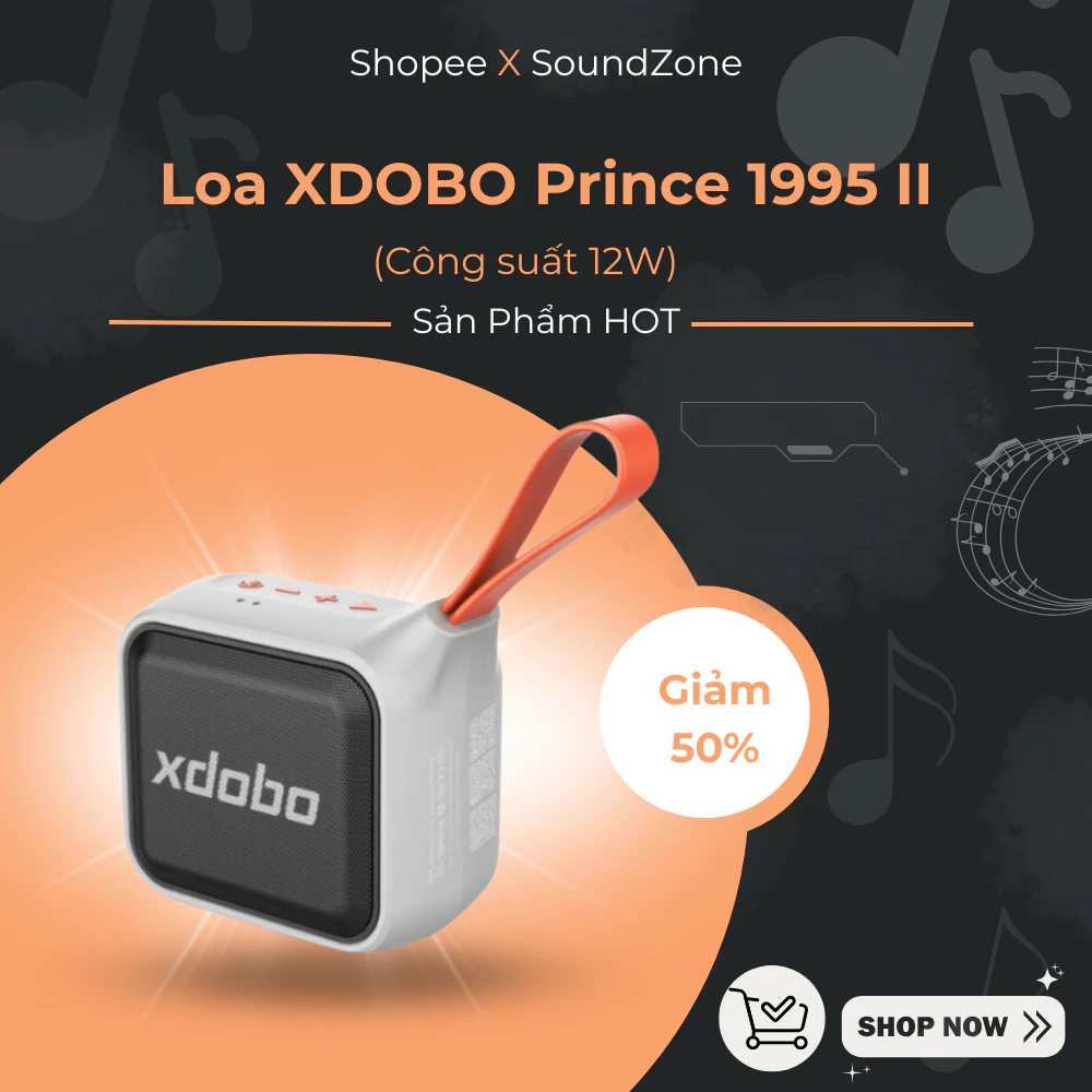Loa Bluetooth Xdobo Prince 1995 II Công suất 12W Siêu Trầm Công Suất 12W, Kháng Nước IPX7, Pin 20 Giờ. Bảo Hành 12 Tháng