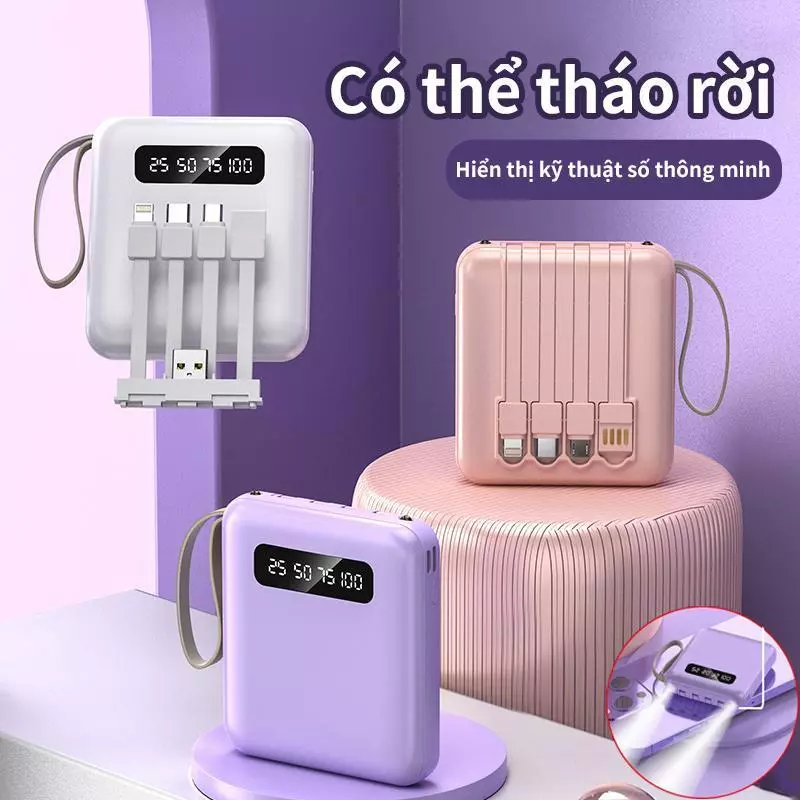 Pin dự phòng nhanh 20000mah, pin dự phòng có thể tháo rời 4 trong 1, phụ kiện sạc điện thoại di động, pin dự phòng LED U