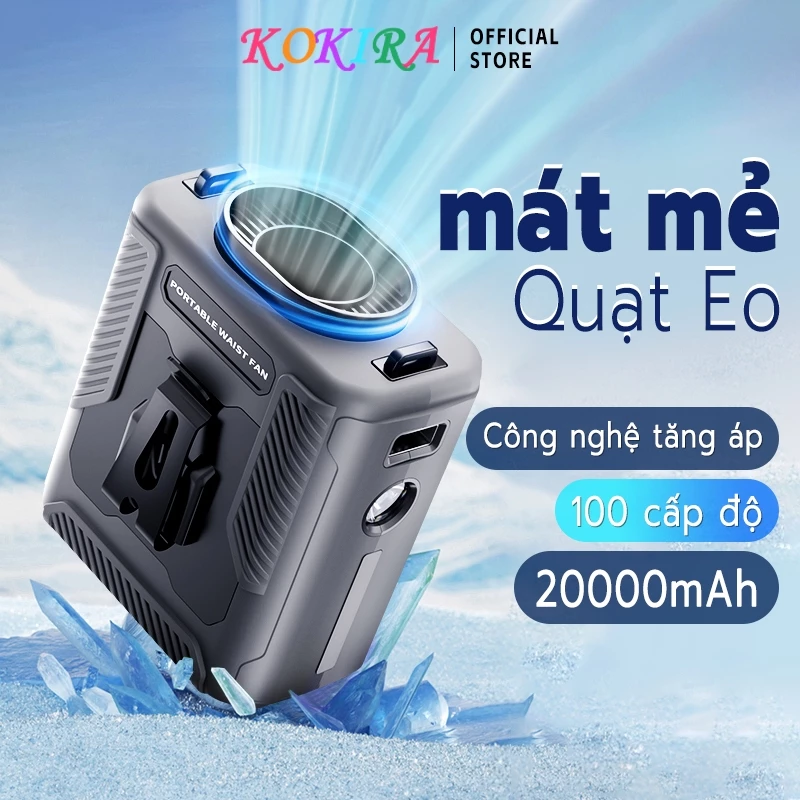 KOKIRA quạt đeo thắt lưng 20000mAh Màn hình LED 100 cấp độ quạt mini gắn hông