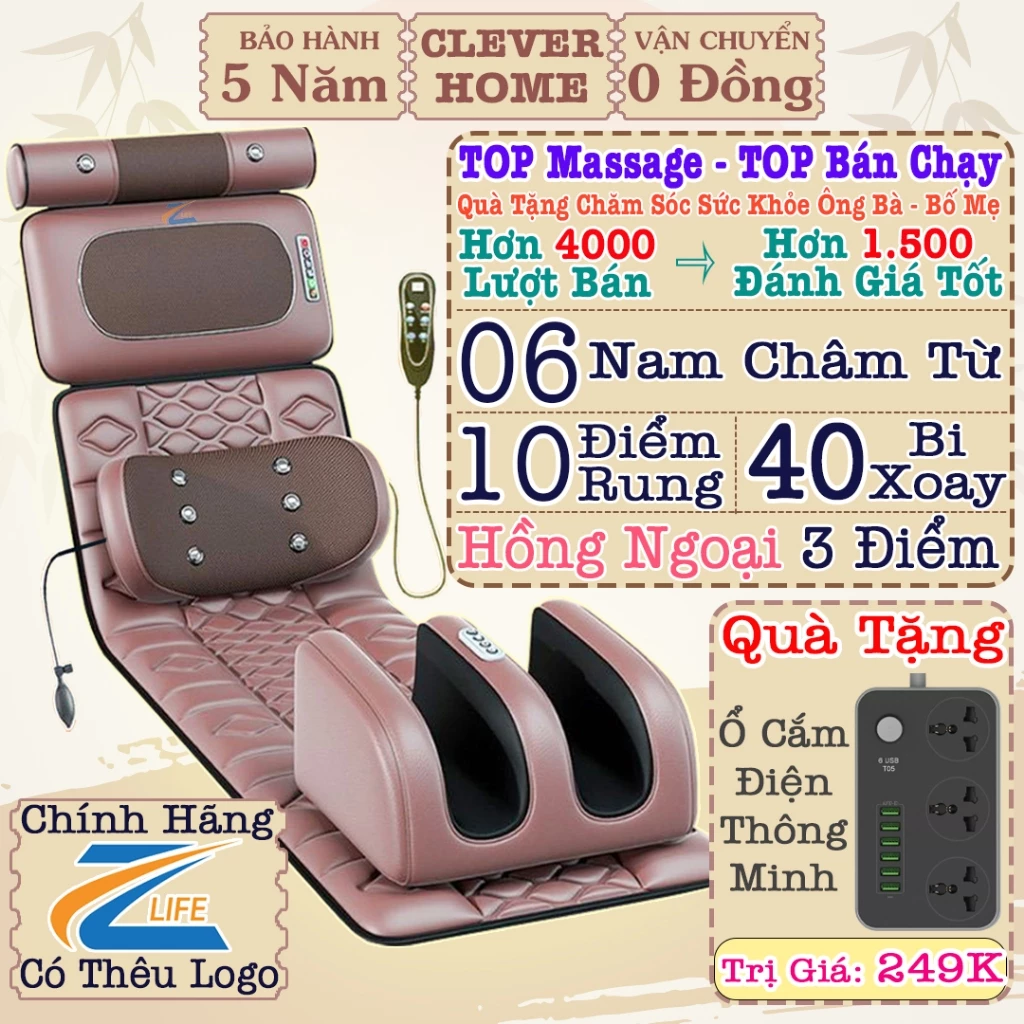 Đệm massage toàn thân, nệm massage xoa bóp giảm đau mỏi vai gáy phục hồi sức khỏe, máy mát xa đa năng cao cấp